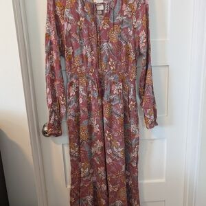 Knox Rose Pink and Orange Buttoned Sundress with Bishop Sleeves